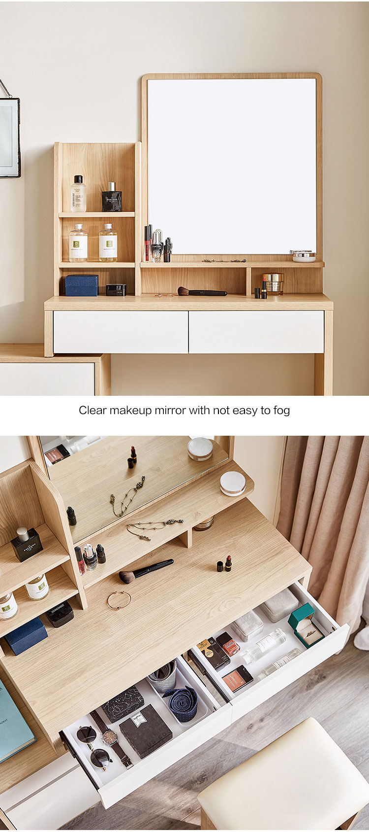  vanidades Muebles de madera maciza para el hogar, tocador  simple y moderno para dormitorio, mesa de maquillaje pequeña, escritorio de  tocador con espejo y taburete de maquillaje (color café) : Hogar