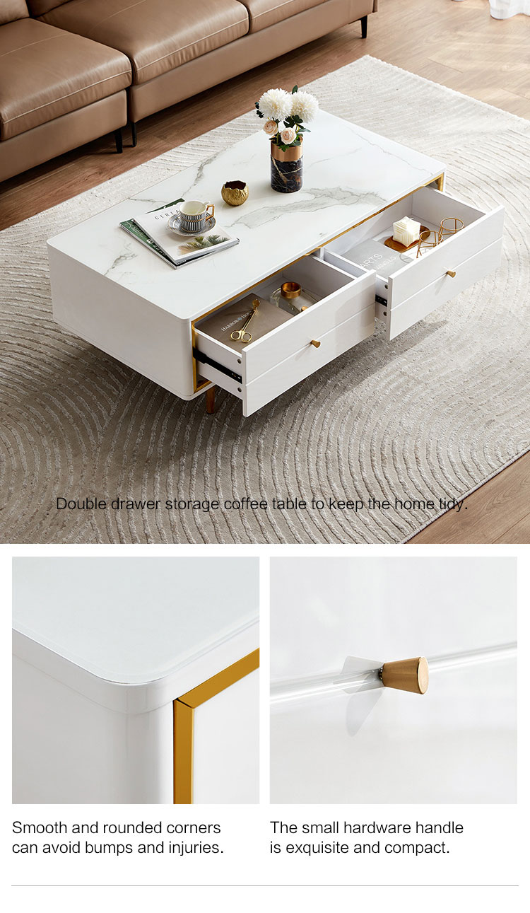 Linsy Modern Wooden Marble Metal Side Granite Luxury Tv Tables Set Rectangular Coffee Table DZ1M-C