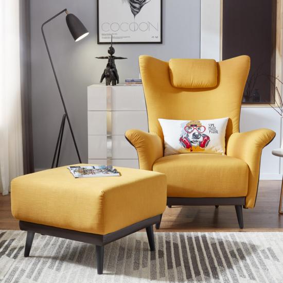Fabric Antique Wingback Armchair With Ottoman