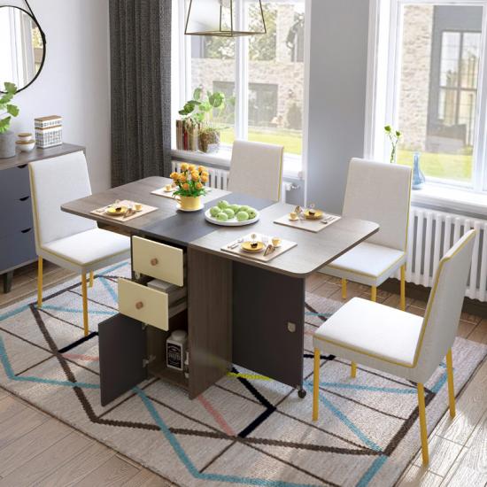 telescopic dining table and chair combination multi-function storage dining table home space-saving dining table