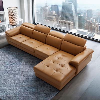 Simple modern leather sofa combination living room small apartment first layer leather light luxury style furniture set