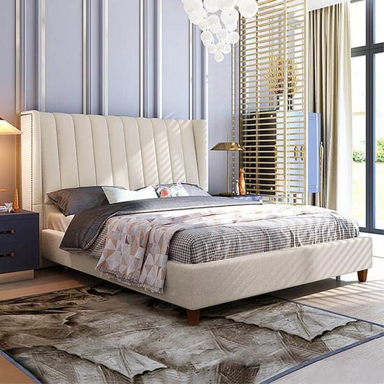 Tall Upholstered Fabric Platform Bed Frame