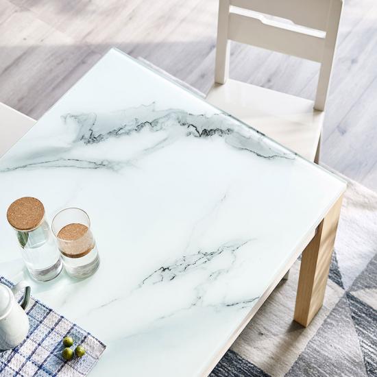  Linsy Mediados de siglo Mesa de comedor de cocina con tabletop de mármol faux Br1r-E 