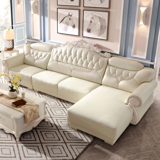 L Shaped JUpholstered Sectional White Sofa with Chaise