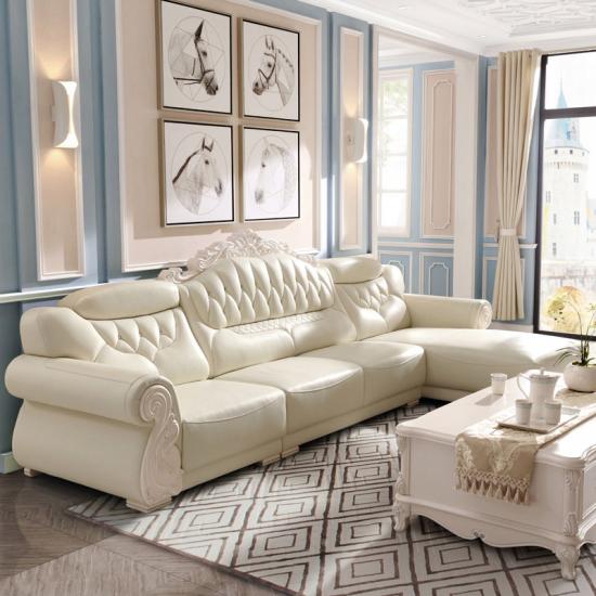 L Shaped JUpholstered Sectional White Sofa with Chaise