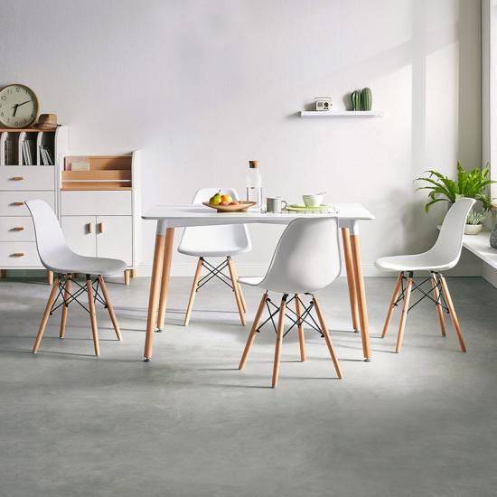 Mesa mesa de comedor moderna para 4 de mediados de siglo estilo, haya y color blanco LS179R1-A 