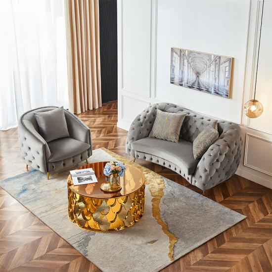 Gray Gold Living Room Velvet Sofas