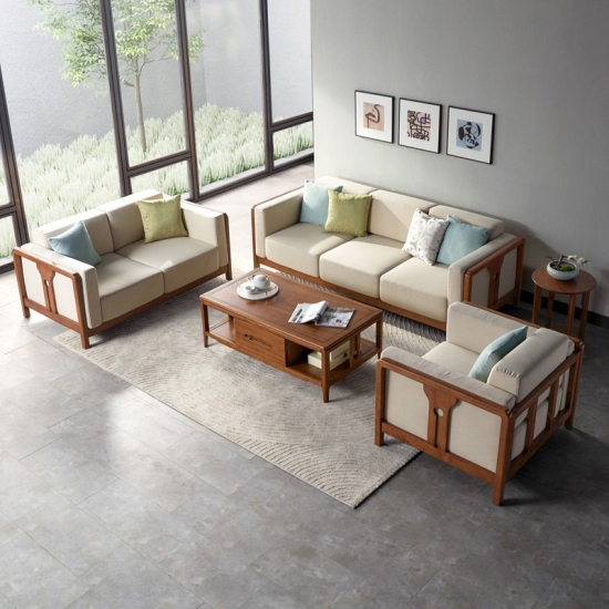 Living Room Furniture Wooden Sofa Set with Fabric