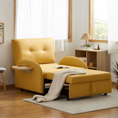 Yellow Color Small Sofa Bed with Leather