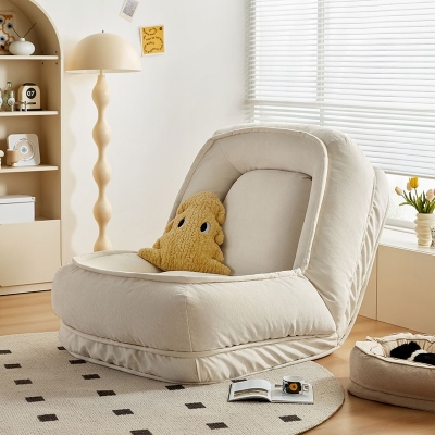 White Color Small Fabric Chair Bed