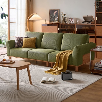 Green Color Upholstered Fabric Sofa