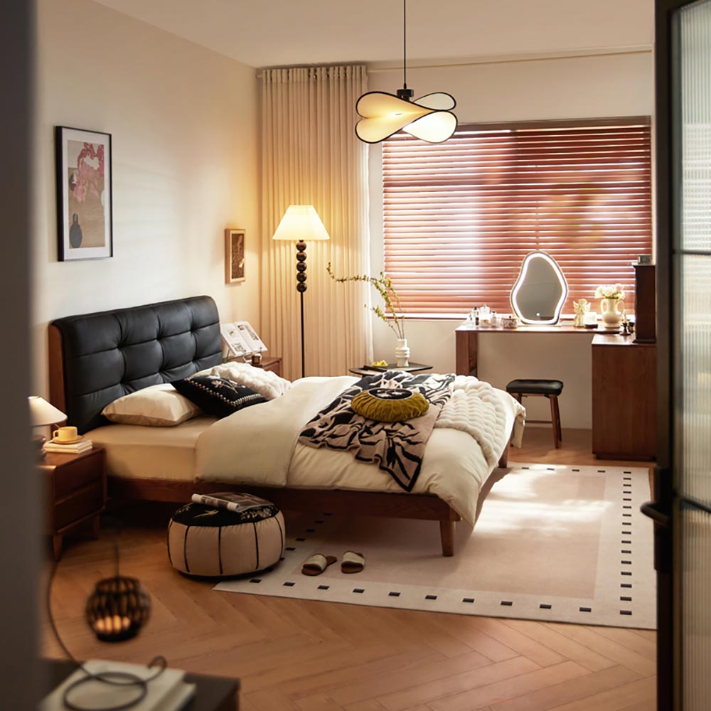 Nueva cama doble negra elegante LINSY